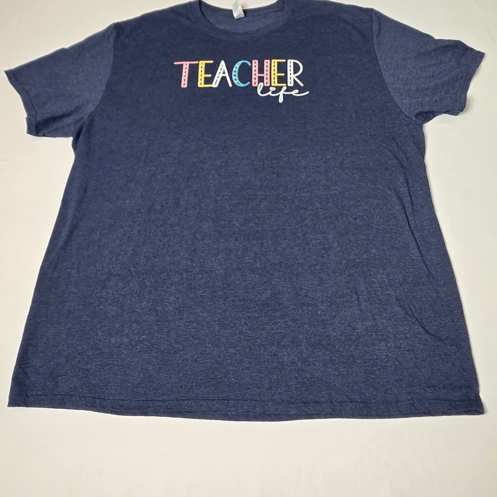 Jerzees T-Shirt Mens 2XL Navy Blue Teacher Life Double Sided Print Tee
